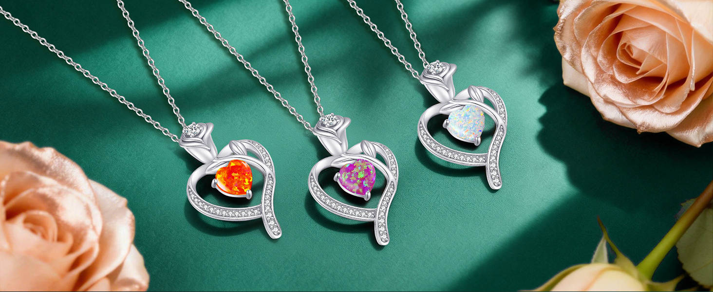 Amazon.com: LOUISA SECRET Opal Rose Flower Birthstone Necklaces
